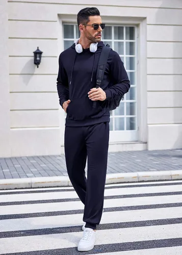Miniatura 2 de COOFANDY Conjunto deportivo de 2 piezas para hombre, conjunto deportivo casual con capucha