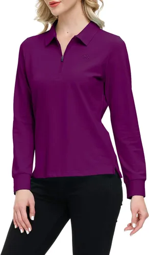 Miniatura 23 de JINSHI Polo de golf para mujer, de manga larga, con cremallera, deportiva, de secado rápido, atlética, casual, ajustada