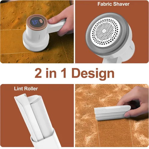 Miniatura 6 de Afeitadora de pelusa recargable HOMEASY, removedor de pelusa eléctrico con 3 cuchillas y pantalla digital LED, afeitadora de pelusa para suéter, Gris