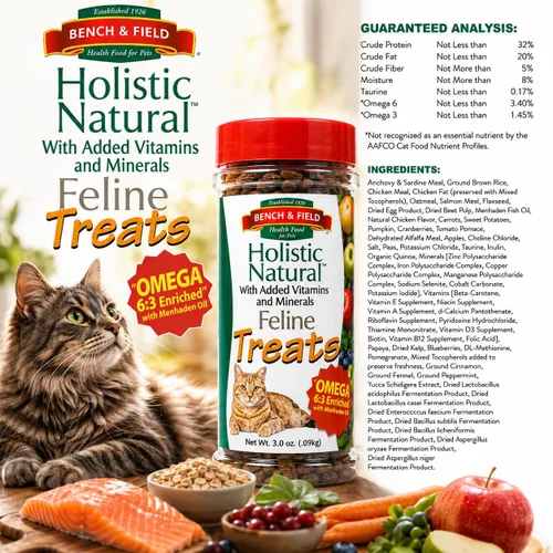 Miniatura 5 de Bench & Field Holistic Natural Healthy Kitty Treats Bocadillos crujientes en forma de pescado Delicioso aperitivo con sabor a mariscos, 3 onzas