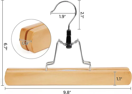 Miniatura 6 de SONGMICS Paquete de 12 perchas de madera para pantalones, madera maciza de alta calidad con fieltro antideslizante, sujeta los pantalones