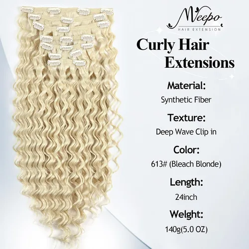 Miniatura 2 de Meepo Extensiones de cabello rubio rizado con clip para mujeres negras, extensiones de cabello natural grueso y ondulado profundo, extensiones