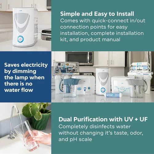 Miniatura 4 de AMI Sola Purificador de agua UV puro bajo el mostrador, filtro de agua para fregadero con UV y UF