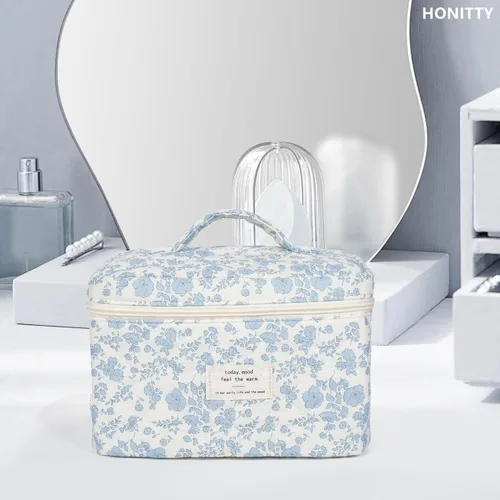Miniatura 5 de Bolsa de maquillaje, bolsas de cosméticos acolchadas, bolsas de maquillaje florales grandes para mujeres, organizador de maquillaje, bolsa de aseo