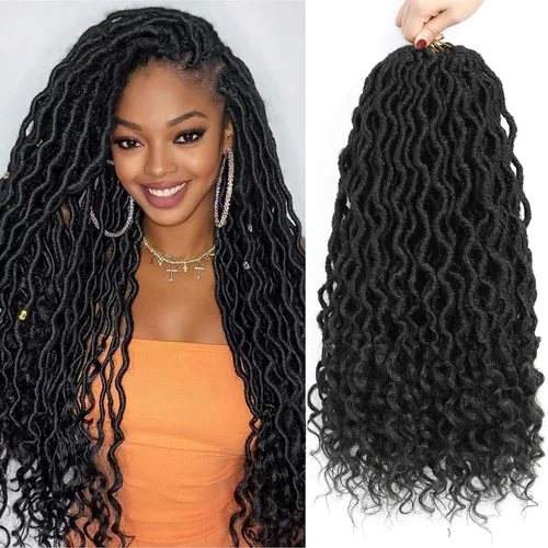 Miniatura 18 de Karida Rastas de cabello sintético de ganchillo de 18 pulgadas, 8 paquetes de cabello de ganchillo preanudado de diosa, rastas sintéticas onduladas