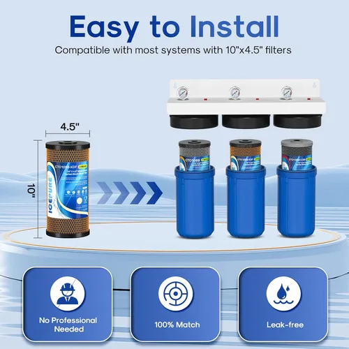 Miniatura 7 de ICEPURE Juego de filtros de agua para toda la casa de 4.5 x 10 pulgadas, kit combinado de sistema de filtración de agua de 3 etapas con bloque