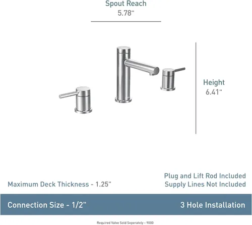 Miniatura 3 de Moen Align Grifo de Baño Moderno Extendido de Dos Manijas y Tres Orificios en Dorado Cepillado Kit de Moldura, Válvula Requerida, T6193BG Oro