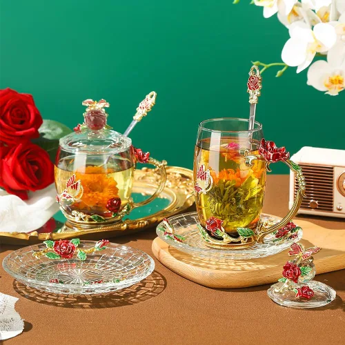 Miniatura 5 de Taza de Té de Cristal Taza de Café con Tapa Platillo Cuchara Regalo de Cumpleaños Navidad para Mujeres Amigas Mujer Abuela Mamá Hermana Decoración