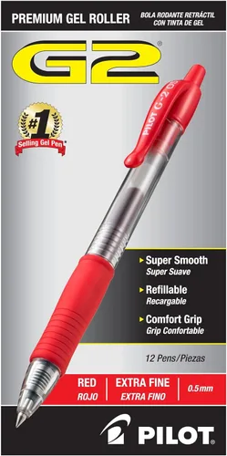 Miniatura 2 de Pilot, Bolígrafos de gel premium G2, punta extra fina de 0.5 mm, paquete de 12, rojo Tinta roja