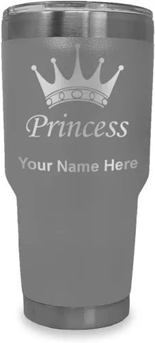 Miniatura 39 de LaserGram Vaso aislado al vacío de 20 onzas, corona de princesa, grabado personalizado incluido (negro)
