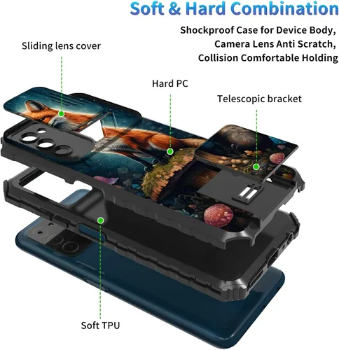 Miniatura 772 de Funda para Samsung Galaxy S22 Ultra 5G, Galaxy S22 Ultra con cubierta de cámara deslizante, funda resistente de doble capa con función atril Black