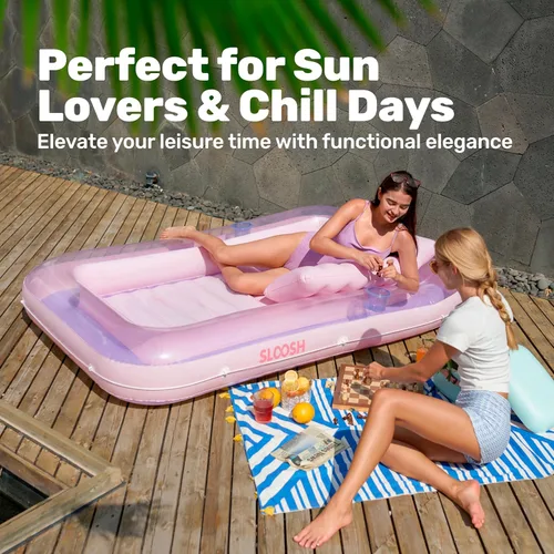 Miniatura 8 de SLOOSH Flotador inflable, camastro para adultos con almohada, 178 x 117 cm, 4 en 1: balsa-tina bronceadora, camastro para tomar el sol, fiestas