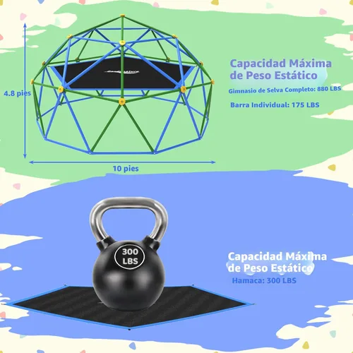 Miniatura 2 de Gardenature - Cúpula de escalada de 10 pies con hamaca, gimnasio de jungla al aire libre para niños, estructura de escalada geométrica con cúpula