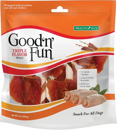 Good 'n' Fun Alas Masticables de Triple Sabor para Todos los Perros, 8 Onzas, Consiente a tu Perro con Masticables de Larga Duración Hechos con