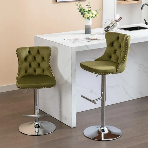 Miniatura 32 de Taburete de bar giratorio con respaldo copetudo, taburetes de bar ajustables en altura de mostrador, ribete de cabeza de clavo, silla de bar Beige +
