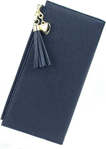 Miniatura 3 de Sumgogo - billetera delgada para mujer, con borlas largas, cierre zipper, monedero, bolso de mano, tarjetero, Negro, Grande, Minimalista
