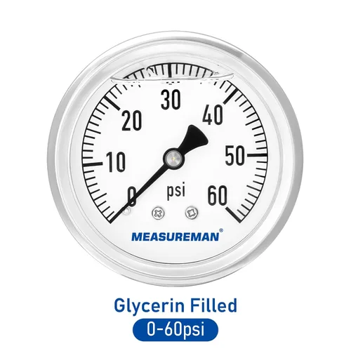 Miniatura 2 de MEASUREMAN - Medidor de presión de fontanería con esfera de 2.5 pulgadas, relleno de glicerina, caja de acero inoxidable, 0-60 psi, montaje trasero