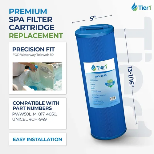 Miniatura 2 de Tier1 Cartucho de filtro de spa de repuesto para Waterway Teleweir 50 – Paquete de 2 Compatible con PWW50L-M, 817-4050, Unicel 4CH-949 13-1/16