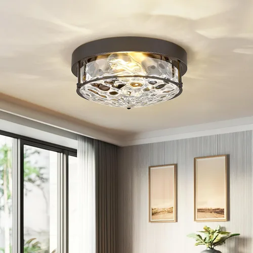 Miniatura 19 de 4822-BN - Lámpara de techo cerca de techo, de níquel con 2 luces para lavandería, cocina, dormitorio, baño, 4822-BN Clase esmerilada y níquel