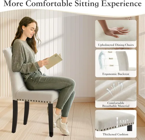 Miniatura 4 de Garvee Juego de 2 sillas de comedor Parson tapizadas de tela con ribete de cabeza de clavo/asiento acolchado, silla Parson moderna y elegante