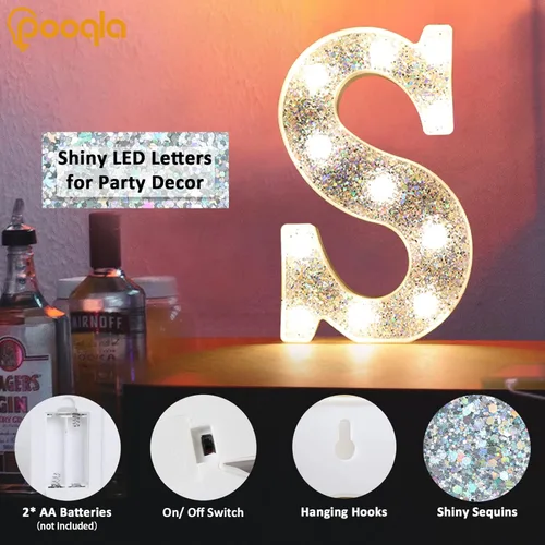 Miniatura 4 de Pooqla - Letras con luces LED para decoraciones de cumpleaños plateadas, letras de marquesina LED para decoración de habitación de adolescentes