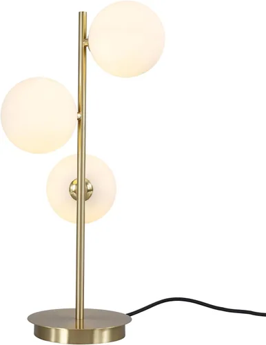 Moderna lámpara de mesa con globo de cristal, 3 luces de mediados de siglo, pequeña lámpara de escritorio dorada contemporánea minimalista de latón