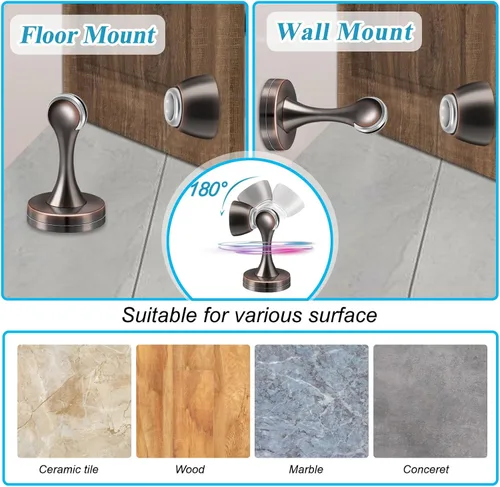 Miniatura 6 de Topes magnéticos para puerta, tope de puerta para montaje en pared, bronce aceitado resistente, acero inoxidable, topes de puerta para parte Bronce
