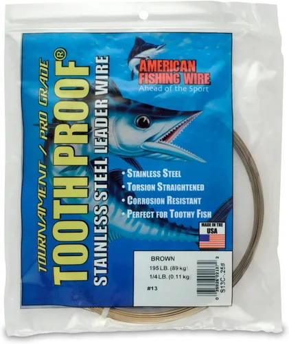 Miniatura 24 de AFW Alambre Líder Duro de Una Hebra de Acero Inoxidable a Prueba de Dientes - Brillante y Camuflaje para Tiburón, Barracuda, Caballa Real, Wahoo