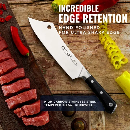 Miniatura 5 de Cutluxe Cuchillo Cleaver de Chef – Cuchillo de Carnicero Cleaver de Carne de 8" – Hoja de Acero Alemán, Espiga Completa, Diseño de Mango Ergonómico