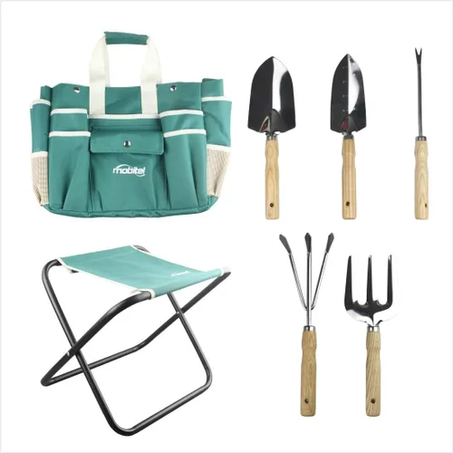 Miniatura 2 de Juego de herramientas de jardín, kit de herramientas de regalo de jardinería resistente, incluye taburete plegable con bolsa de herramientas, 5