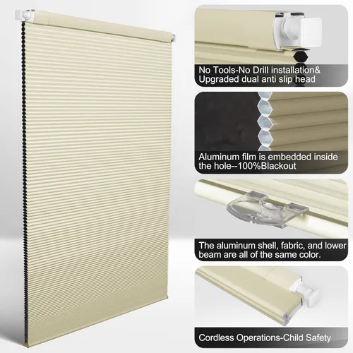 Miniatura 5 de Persianas opacas de celdas fáciles de instalar, para ventanas interiores, persianas de panal sin cordón, con aislamiento térmico y reducción