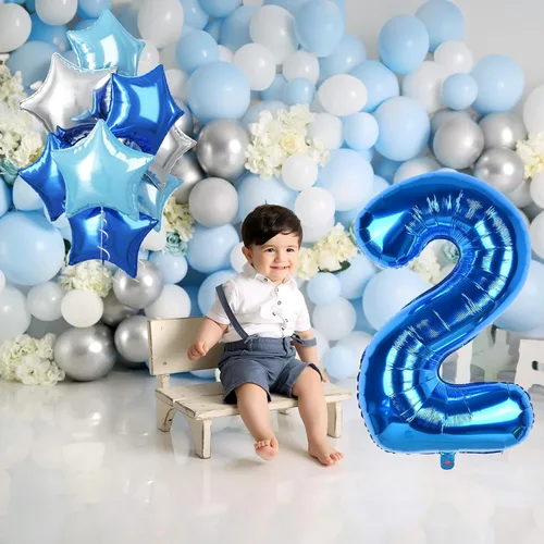 Miniatura 5 de Globos con números grandes azul oscuro real 12, 40 pulgadas autoinflables, helio azul bebé claro 12 globos de decoración, globo de aluminio Mylar
