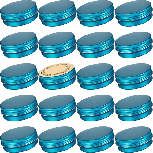 Latas de aluminio con tapa roscada azul aguamarina de 2 onzas (2.0 fl oz) con etiquetas, paquete de 24 | Embalaje seguro, tapas de tornillo