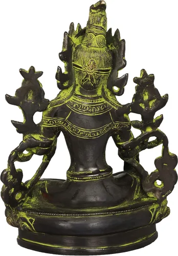 Miniatura 3 de Exotic India Tara verde, quien te salva (deidad budista tibetana) - Estatua de latón - Color increíble color negro verde dorado