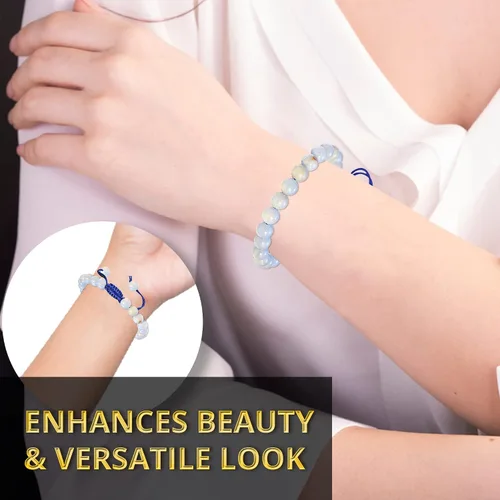 Miniatura 291 de Adjustable Crystal Bracelet – Gemstone Bead Bracelet with Adjustable Macrame String – Chic Gemstone Bracelet for Men and Women – 8mm Round Healing