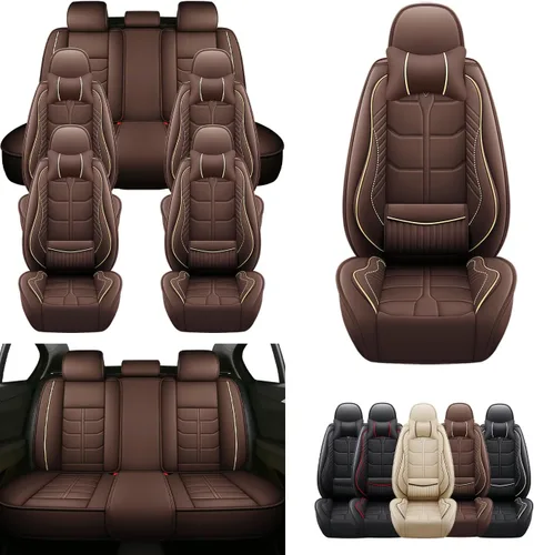 Miniatura 11 de URINOVET Funda de asiento de automóvil para Jeep Wagoneer 2022-2023, funda de asiento delantero y trasero de 7 plazas, fundas de asiento de cuero