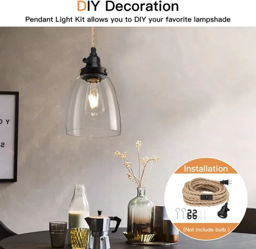 Miniatura 7 de Kit de luces colgantes de 16.5 pies, luces colgantes con cable de enchufe e interruptor, lámpara colgante de cuerda de cáñamo E26, cable de linterna