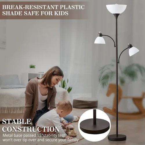 Miniatura 6 de Luvkczc Lámparas de pie para sala de estar, lámpara de pie de 72" de alto, lámpara torchiere con 2 lámparas de lectura, lámpara de pie industrial