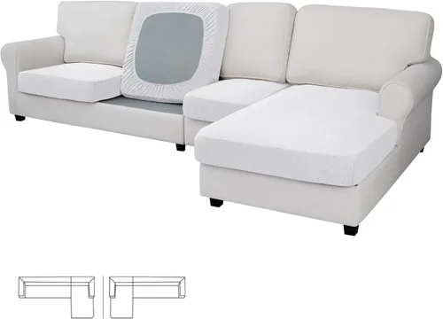 Miniatura 76 de Easy-Going - 4 Fundas de cojín elásticas para sofá seccional, izquierda/derecha, en forma de L, funda de asiento antideslizante, suave, flexible