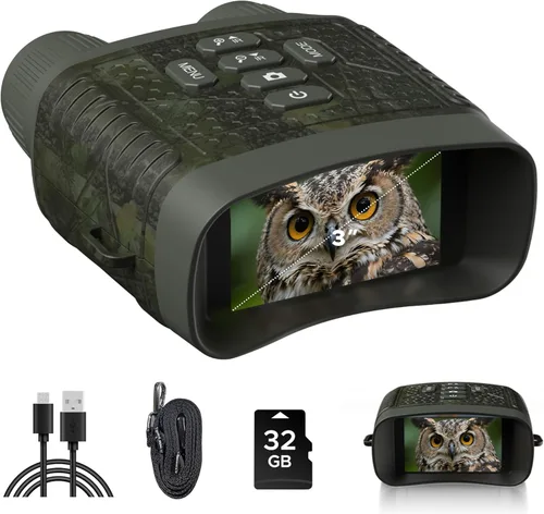 Miniatura 9 de Gafas de visión nocturna, lentes infrarrojos 4K HD a todo color, prismáticos de visión nocturna para caza con tarjeta TF de 64 GB, regalo