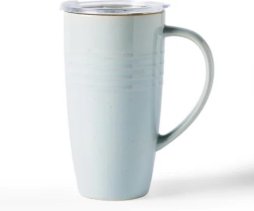 famiware Jupiter - Taza de café grande de 20 onzas con tapa, taza de cerámica con asa para café con leche, té, cacao, leche, hogar y oficina, apta