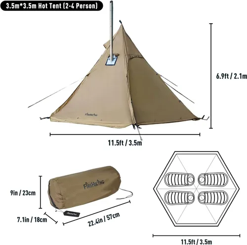 Miniatura 6 de FIREHIKING Tienda de campaña caliente para 2-4 personas Tipi con estufa Jack para mochileros Caza 11'6" x 6'11" with Stove Jack