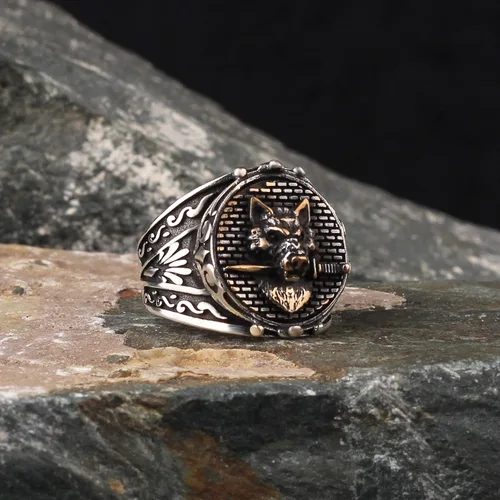 Miniatura 2 de BayVog 925 Sterling Silver Wolf Ring, Wolf Head Silver Ring, Sculpture Silver Ring, Wolf with Dagger Men's Ring, Animal Ring gifts for men handmade