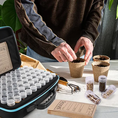 Miniatura 7 de Organizador de almacenamiento de semillas de 60 ranuras con 20 sobres para semillas, organizador de almacenamiento de semillas resistente con Ranura
