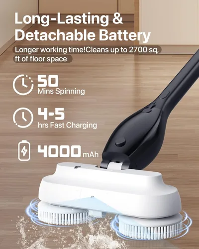 Miniatura 3 de Trapeador eléctrico inalámbrico con pulverizador, tanque de agua de 27.1 fl oz y batería de 4000 mAh, limpiador eléctrico de piso con mango