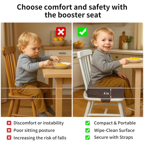 Miniatura 4 de Asiento elevador para mesa de comedor para niños pequeños, cojín lavable de poliuretano con correas dobles de seguridad, parte inferior