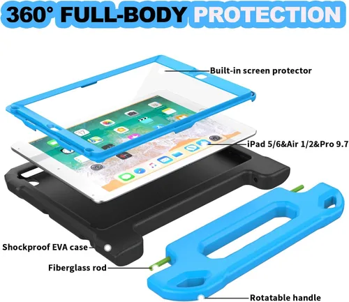 Miniatura 9 de YIHE - Funda infantil para iPad de 9.7 pulgadas con protector de pantalla, mango a prueba de golpes, funda convertible con soporte para iPad 9.7