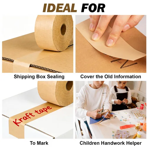 Miniatura 8 de Cinta reforzada de papel kraft activado por agua, paquete de 2, 2.75 pulgadas x 380 pies, longitud total de 760 pies, para embalaje y envío seguros