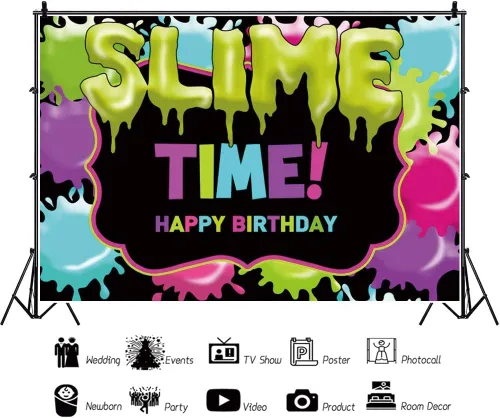 Miniatura 2 de Fondo de fotografía con tema It's Slime Time, de 5 x 3 pies, grafiti colorido, fiesta, baby shower, recién nacido, para niños, salpicaduras