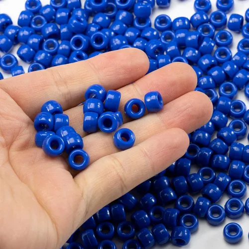 Miniatura 3 de 1000 piezas de cuentas de pony acrílicas de un solo color de 6 x 9 mm a granel para hacer joyas, aretes, trenzado de cabello Azul Oscuro